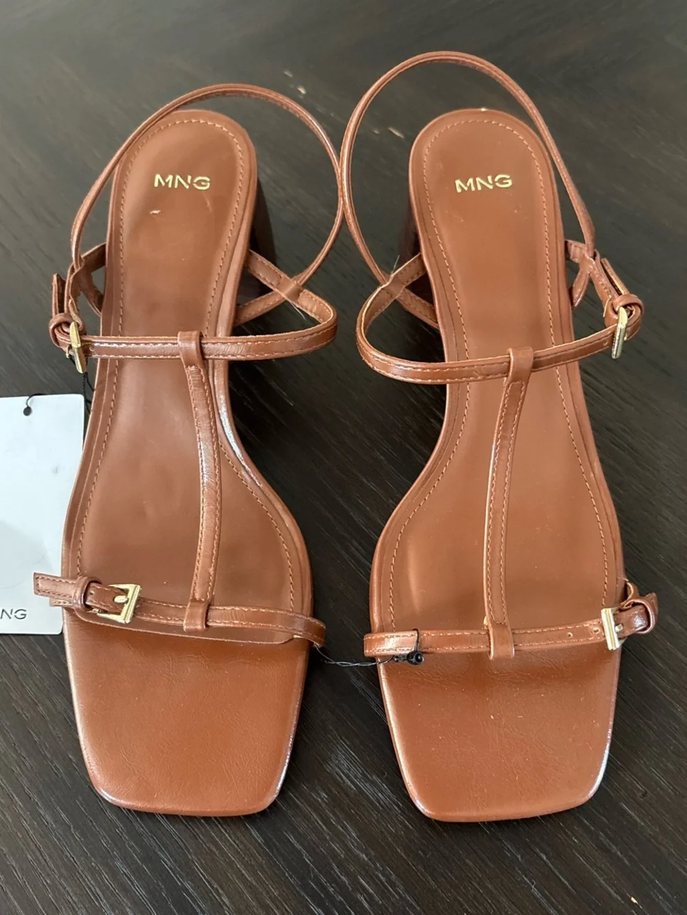 Mango Brown Oporta Strappy Block Heel Sandals NWT EUR 40